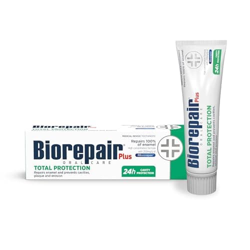 Image of BIOREPAIR Plus Total Protection - Fluoride Free Hydroxyapatite Toothpaste, Repairs Enamel & Prevents Cavities Plaque and Erosion, Toothpaste for Sensitive Teeth - Oral Care, 75ml, Made in Italy