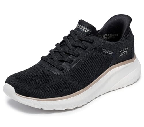 Image of Skechers Women's Bobs Squad Chaos Current Muse Slip-On Trainer, Black/Gold Textile, 5 UK
