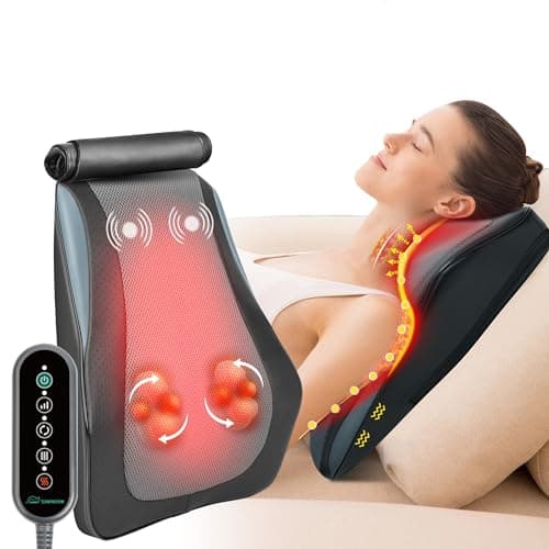 Image of Snailax Heated Shiatsu Massager for Back and Neck, Deep Tissue 4D Kneading Massage with Adjustable Heat Settings, Suitable for Lower Back Pain Relief, Home and Office, Great Gift for Men and Women