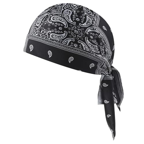Image of TASBER Paisley Cooling Headscarf Cap, Breathable Motorcycle Head Wrap & Helmet Liner, Sweat Wicking Pirate Bandana Beanie for Cycling, Running & Outdoor Sports, Elastic Fit for Men & Women (Black)