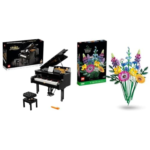 Image of LEGO 21323 Ideas Grand Piano Model Building Set for Adults, Collectible Home Décor Kit & 10313 Icons Wildflower Bouquet Set, Artificial Flowers with Poppies and Lavender