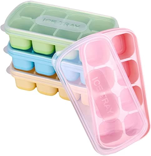 Image of Theuwnee® 4 Packs of Ice Cube Tray, Eeasy-to-Remove Silicone Ice Cream Molds with Removable Lids, Perfect for Drinks, Freezers, Whiskey and Cocktails (Pink + Blue + Green + Yellow)
