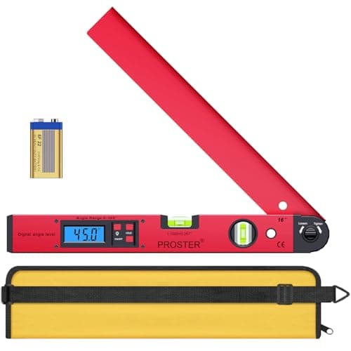 Image of Proster Angle Finder 0-225° Protractor with Battery and Pouch 400mm/16 inch Angle Ruler with Spirit Levels and Backlit LCD Digital Inclinometer Angle Measuring Tool for Roofing Engineering