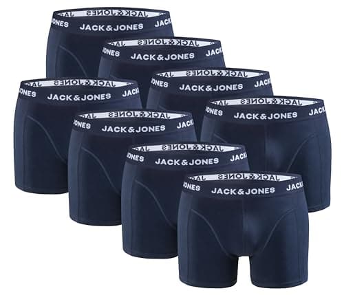 Image of JACK & JONES Men's Boxer Shorts, Pack of 8, Comfortable Men's Cotton Boxer Shorts, Tight Underpants, Elastic Underwear for Everyday Use, navy, S