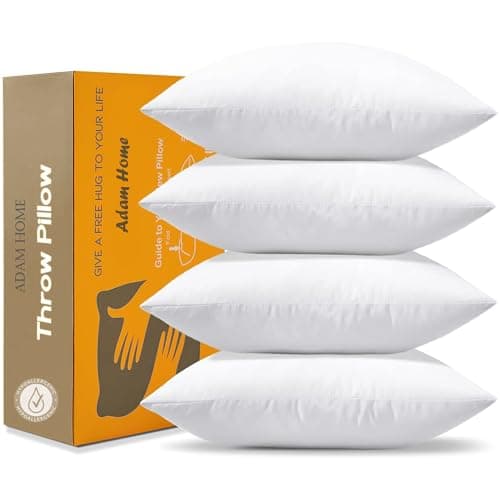 Image of Adam Home Cushion Inserts 45cm x 45cm (18" x 18" inches) Quick Rebound Fluffy White Cushion Inner, Perfect Hollowfibre for Sofa Cushion Pads (Pack of 4)