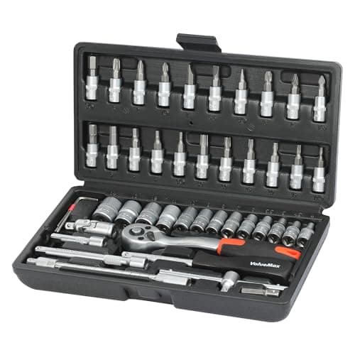 Image of ValueMax 46-Piece Socket Set, 1/4“ Drive Socket Set with Bits, Cr-V Steel Ratchet Set, Mechanic Ratchet Wrench Tool Kit for Car Repair