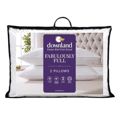 Image of Downland Fabulously Full Pillows 2 Pack, Ultra Soft Bounce Back Pillow Pair with Spiral Ball Fibre Filling, 233TC Breathable Cotton Cover, Supportive Hotel Quality Bed Pillows, Machine Washable, 48x74