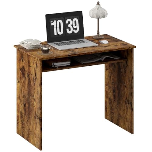 Image of HOMCOM Modern Computer Desk, Home Office Table, Small Writing Desk with Storage Shelf, 90 x 50cm, Rustic Brown