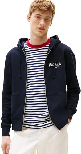 Image of Tommy Hilfiger Men’s Stacked Cotton Hoodie with Zip, Blue (Desert Sky), XS