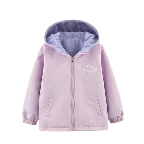 Image of AMhomely Kids Softshell Waterproof Jacket-Boys Girls Fleece Lined Raincoat with Pocket,Full Zip,Windproof,Winter Sherpa Trench Coats,Outdoor Warm Jacket,Hiking Walking Camping A Purple 11-12 Years