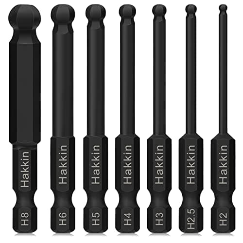 Image of Hakkin 7Pcs Ball End Allen Key Bit Set S2 Steel Hex Bits 1/4" Hex Shank Magnetic hex Allen Wrench Screwdriver Bit for Furniture Assembly Phosphating Black 65mm Metric H2-H8
