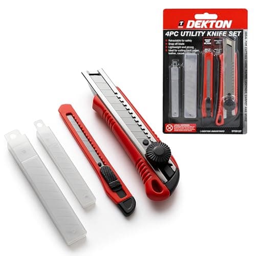 Image of Dekton 2-Piece Snap-Off Utility Knife Set with 5pc 9mm and 18mm Blades, Retractable Safety Mechanism, Ergonomic Non-Slip Handles, Heavy-Duty Construction for Cutting Cardboard, Leather,Carpet and More