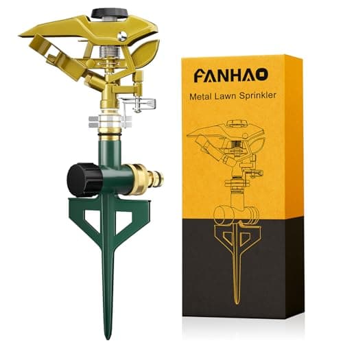 Image of FANHAO Heavy Duty Pulsating Lawn Sprinkler on Spike Base, 100% Metal Impact Sprinkler with Adjustable Spray Pattern for Lawn Yard Irrigation, 360 Degree Large Area Coverage, Covers Up to 5800 sq. ft
