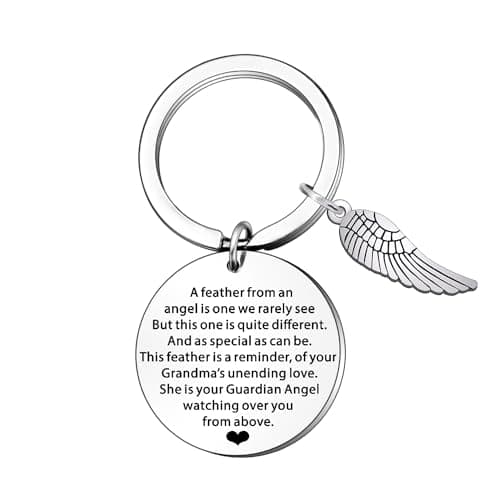 Image of JETTOP Grandma Memorial Gifts Keyring in Memory of Loved One Grandmas Sympathy Gifts Rememberance Gift Bereavement Gifts for Loss Grandma (A Feather)