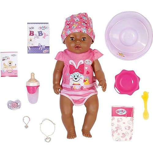 Image of BABY born 827970 43cm w Dummy-Realistic Doll with Lifelike Functions-Soft to The Touch, Flexible Body-Eats, Sleeps, Cries & Uses The Potty-11 Accessories-Pink, Magic Girl Brown Eyes