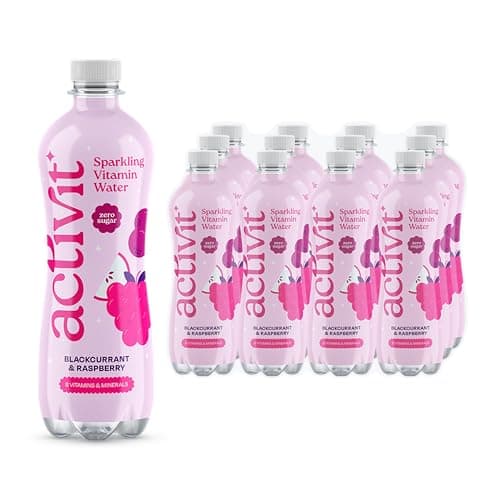 Image of Activit Sparkling Flavoured Vitamin Water Blackcurrant & Apple with B Vitamins B5, B6, B9, B12, Vitamin C, Vitamin D, Zinc & Magnesium Zero Sugar 12x 500ml Bottles
