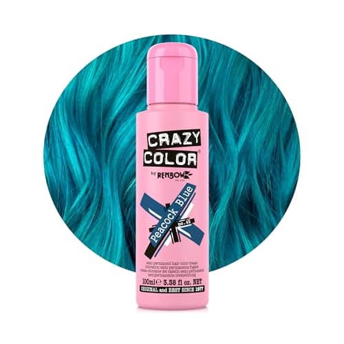 Image of Crazy Color Vibrant Peacock Blue Semi-Permanent Hair Dye. Highly Pigmented Teal Turquoise Conditioning & Oil Nourishing Vegan Formula | No Bleach or Ammonia | 100ml
