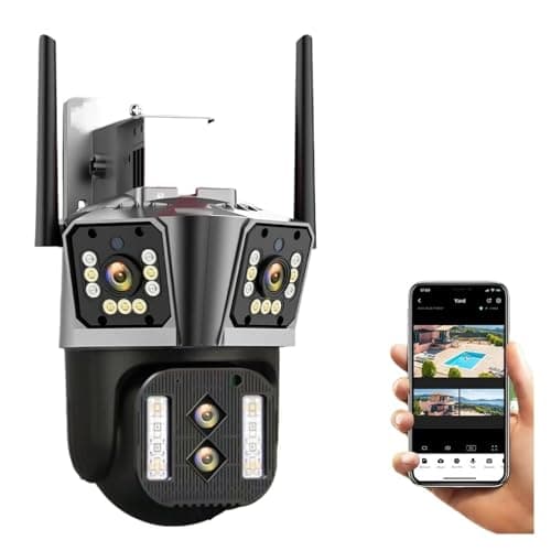 Image of JVDDI Home Security Camera 16MP 8K HD IP Camera 10X Zoom Outdoor Four Lenses Three-Screen PTZ 8MP Camera Security Protection CCTV Color Night Vision(8K 16MP add 64G)