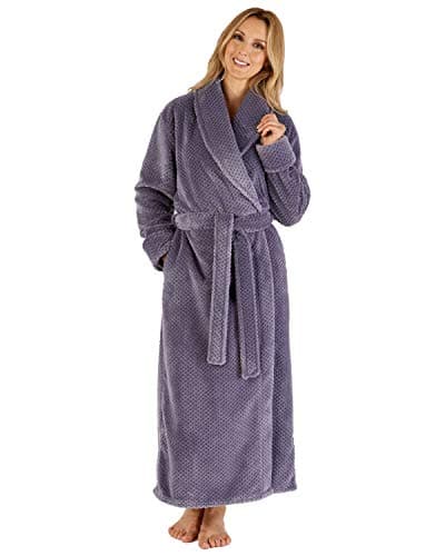 Image of Slenderella Ladies Shawl Collar Wrap Dressing Gown Waffle Fleece Long Bath Robe XXL (Grey)