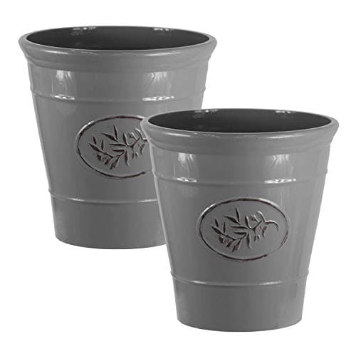 Image of Country Style Gloss Plastic Planter - Grey, Set of 2-23cm (H) x 23cm (Dia) - Suitable for Indoor or Outdoor Use.