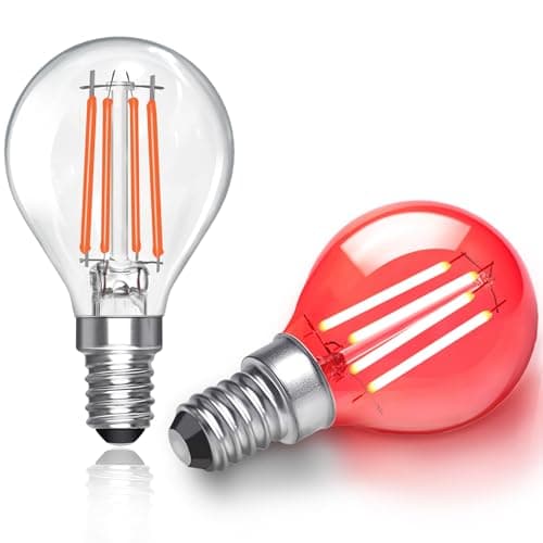 Image of E14 4W Red LED Light Bulb, 4W Red Light Bulb Equivalent 40W Halogen, 400LM, AC 230V, Edison Screw Bulbs, Clear Glass G45 Globe LED Filament Bulbs, Decoration for Halloween Christmas Party, 2 Pack