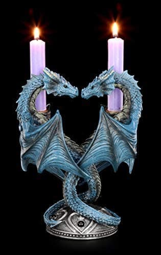 Image of Unbekannt Fantasy Candle Holder Dragon Heart with Drachenköpfen - Dragon Heart by Anne Stokes Deko-Artilkel, Handpainted