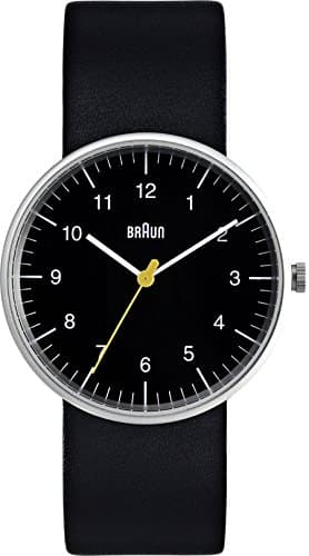 Image of Braun Men's Three Hand Movement Quartz Watch with Black Dial Analogue Display and Black Leather Strap BN0021BKBKG
