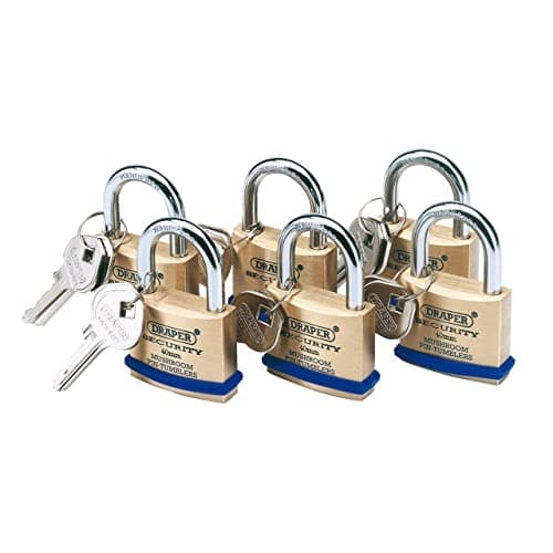 Image of Draper 67659 40 mm Keyed Alike Solid Brass Padlock with Hardened Steel Shackle (6-Pack)