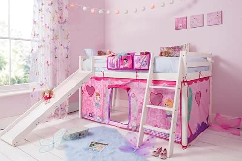 Image of Noa & Nani Moro Cabin Bed Midsleeper with Slide & Fairies Tent in Classic White