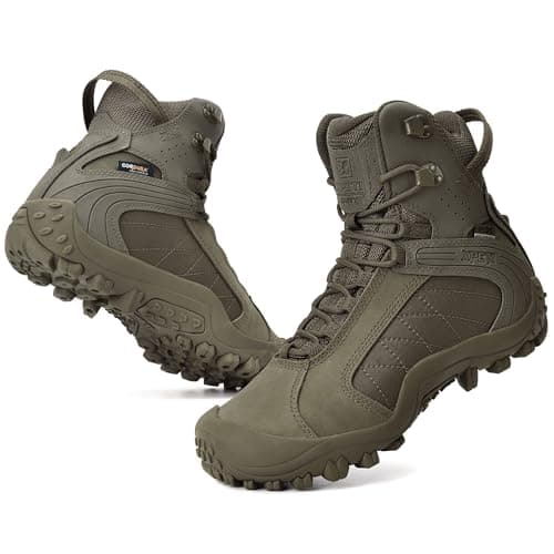 Image of XPETI Mens Military and Tactical Boots 8" Waterproof Combat Leather Hiking Boot Men Olive Green Size 11 UK