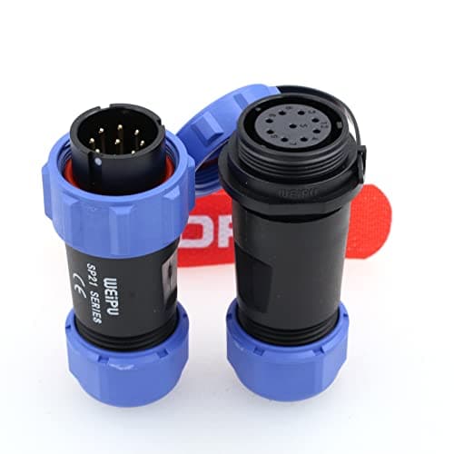 Image of DRRI Weipu IP68 Weatherproof Connections Threaded Connector SP21 9Pin Male Plug SP2110/P Female Socket SP2111/S with Dust Cap in-line Cable for Outdoor use