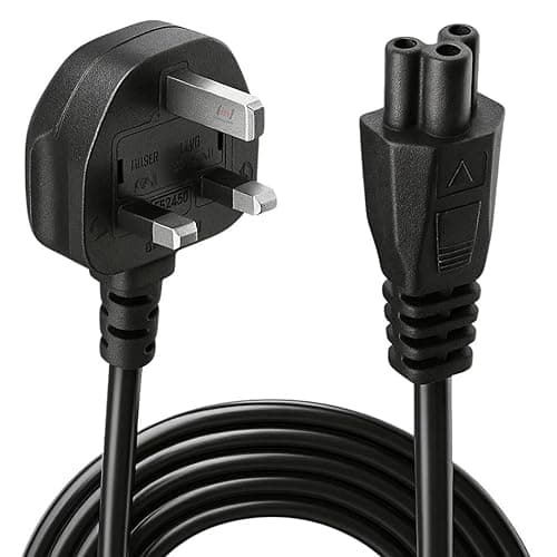 Image of UK 3 Pin Type G Plug to IEC C5 Power Cable (BS1363 to C5), Fused Mains Lead for Laptop Chargers & Power Adapters, Cloverleaf Connector, Durable & Safe Replacement Cable, 1m Length
