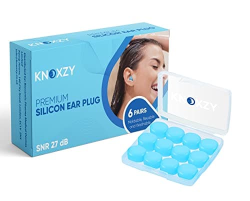 Image of Knoxzy Silicone Ear Plugs for Sleeping Re-Usable Waterproof Noise Cancelling Premium Moldable Ear Plugs for Sleeping, Travelling, Studying Noise Reduction
