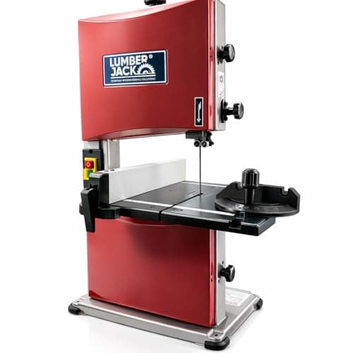 Image of Lumberjack Bandsaw, Band Saw 200mm with 45° Table Tilt Woodwork for PRO Cuts, Portable Bench Saw for Woodworking, Crafting and DIY Workshop, Dust Extraction Port, 300W, 240V, Red