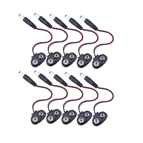 Image of Fasizi 10pcs 9V Battery Connector Cable Clip with 2.1 x 5.5 mm Male DC Power Plug T Type for Arduino