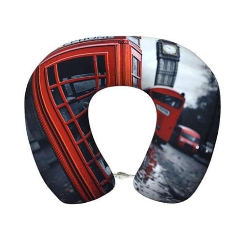 Image of Anceky England UK Retro London Telephone Travel Pillow Neck Rest Soft Comfortable Memory Foam Travel Neck Pillow U-Shaped Sleeping Rest Cushion Travel Accessories for Airplane Car and Office