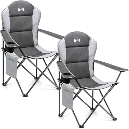 Image of Trail Falcon Folding Camping Chair High Back Padded Heavy Duty with Carry Bag, 120kg Capacity, Set Of 2 (Grey)