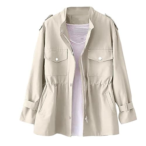 Image of Fashionable Women's Transition Jackets - Waistband Zip, Round Collar, Casual Outerwear