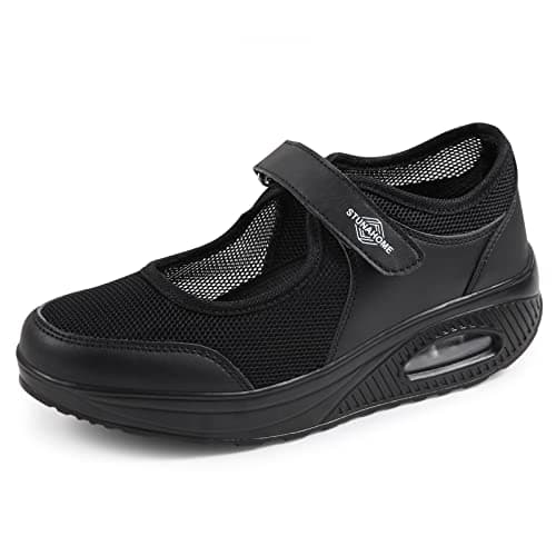 Image of STUNAHOME Women Mary Jane Sneakers Breathable Mesh Air Cushion Comfortable Lightweight Casual Walking Shoes Black