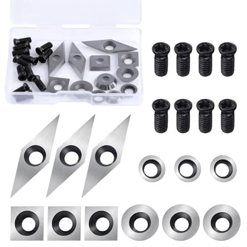 Image of SPEEDWOX 12 Pieces Tungsten Carbide Cutters Inserts Set for Wood Lathe Turning Tools Include 11mm Square with Radius,12mm and 8.9mm Round,31mm 10mm Diamond with Sharp Point, 12 Pieces Screws