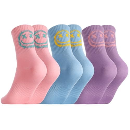 Image of Zuimei 3 Pairs Girls Boys Socks Sports Socks Crew Cotton Breathable Kids Socks for Girls Boys Junior School Sport Daily Wear UK 12-2 (EU 31-34) pink,purple,blue