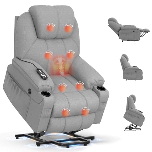 Image of BareTay Recliner Armchair Lift Chair For the Elderly, Power Recliner Chair with Massage & Heat, Extended Footrest, Type C+USB Ports, 2 Cup Holders, Dual Side Pockets Reclining Chairs Lounge Sofa
