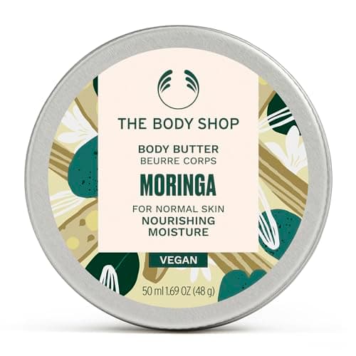 Image of The Body Shop Moringa Body Butter Travel Size (1x 50ml), Rich Hydrating Body Cream for Dry Skin, 96H Moisturising Body Butter, Floral Scent, Mini Vegan Body Moisturiser for On-the-Go Care