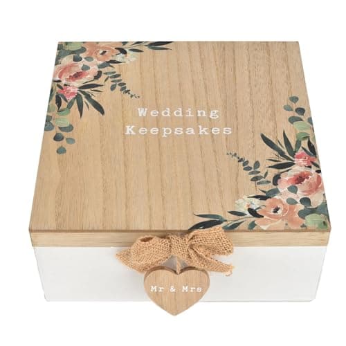Image of Widdop & Co Love Story Wooden Wedding Keepsake Box – Mr & Mrs Memory Box with Heart Clasp – Rustic Wedding Gift for Photos, Cards & Special Memories
