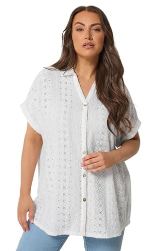 Image of Yours Curve Broderie Anglaise Grown-On Sleeve Shirt - Women's - Plus Size Curve White