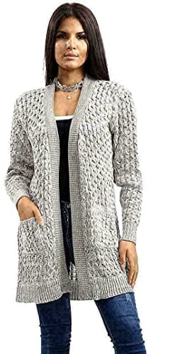 Image of Crazy Girls Womens Crochet Knitted Boyfriend Cardigan, Marl Beige, XL (UK 16-18)