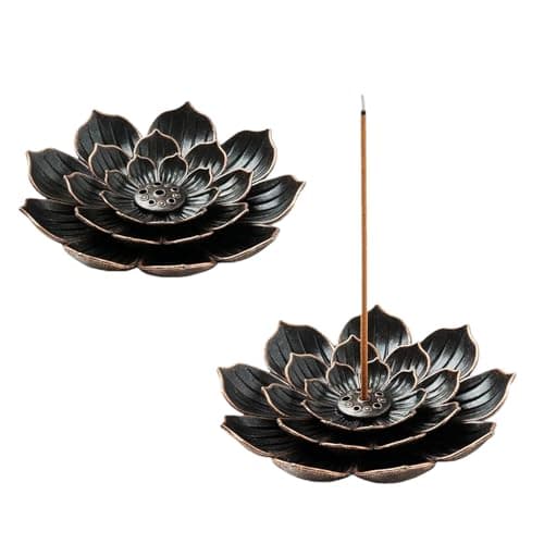 Image of 2PCS Lotus Incense Holder - Brass Incense Burner - Multi Hole Incense Stick Holders for Stick, Cone, Coil - Detachable Ash Catcher for Meditation, Yoga Room, Home, Office & Tea House