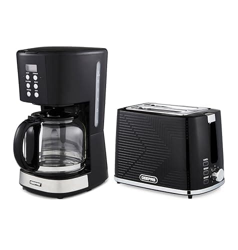 Image of GEEPAS 1.5L Filter Coffee Machine & 2 Slice Toaster Combo Set | 900W Programmable Drip Coffee Maker for Instant Coffee Espresso | 40min Keep Warm Timer 900W Bread Toaster 7 Browning Levels Crumb Tray