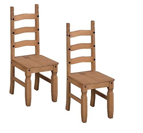 Image of Mercers Furniture Corona Pair of Chairs Dining x2 Solid Wood Pine Wooden Slat Backed Mexican Style Kitchen Seats 107cm High 42cm Wide 52cm Deep