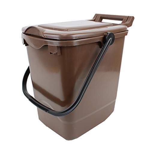 Image of Large Compost Caddy - Brown - for Food Waste Recycling (23 Litre) - 23L Plastic Composting Kerbside Bin with Composting Guide